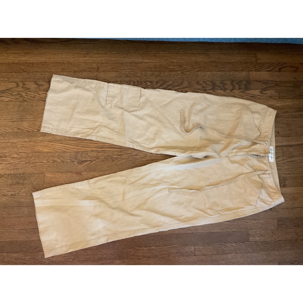Jones New York Sport Tan Beige Linen Blend Wide Leg Cargo Drawstring Pants 4